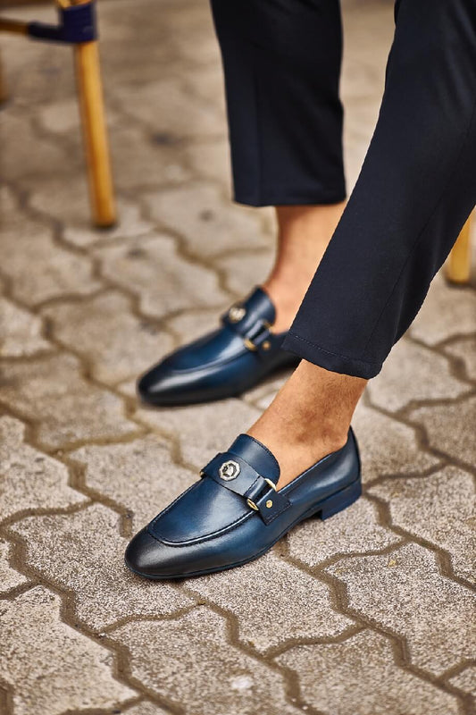Penny Blue Buckle Loafers