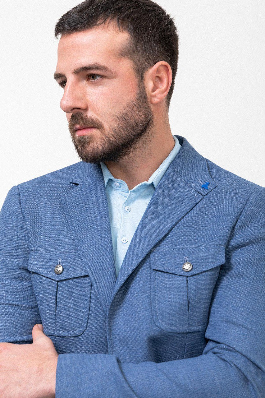 Man wearing a blue blazer.