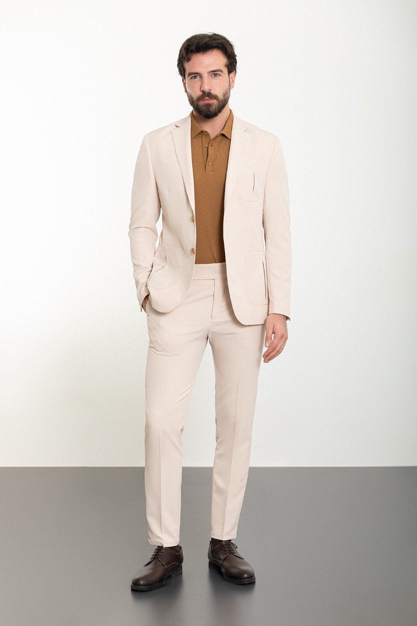 Cream Beige Slim Fit Suit EU50/US50 Cream Beige Slim Fit Suit EU50/US50