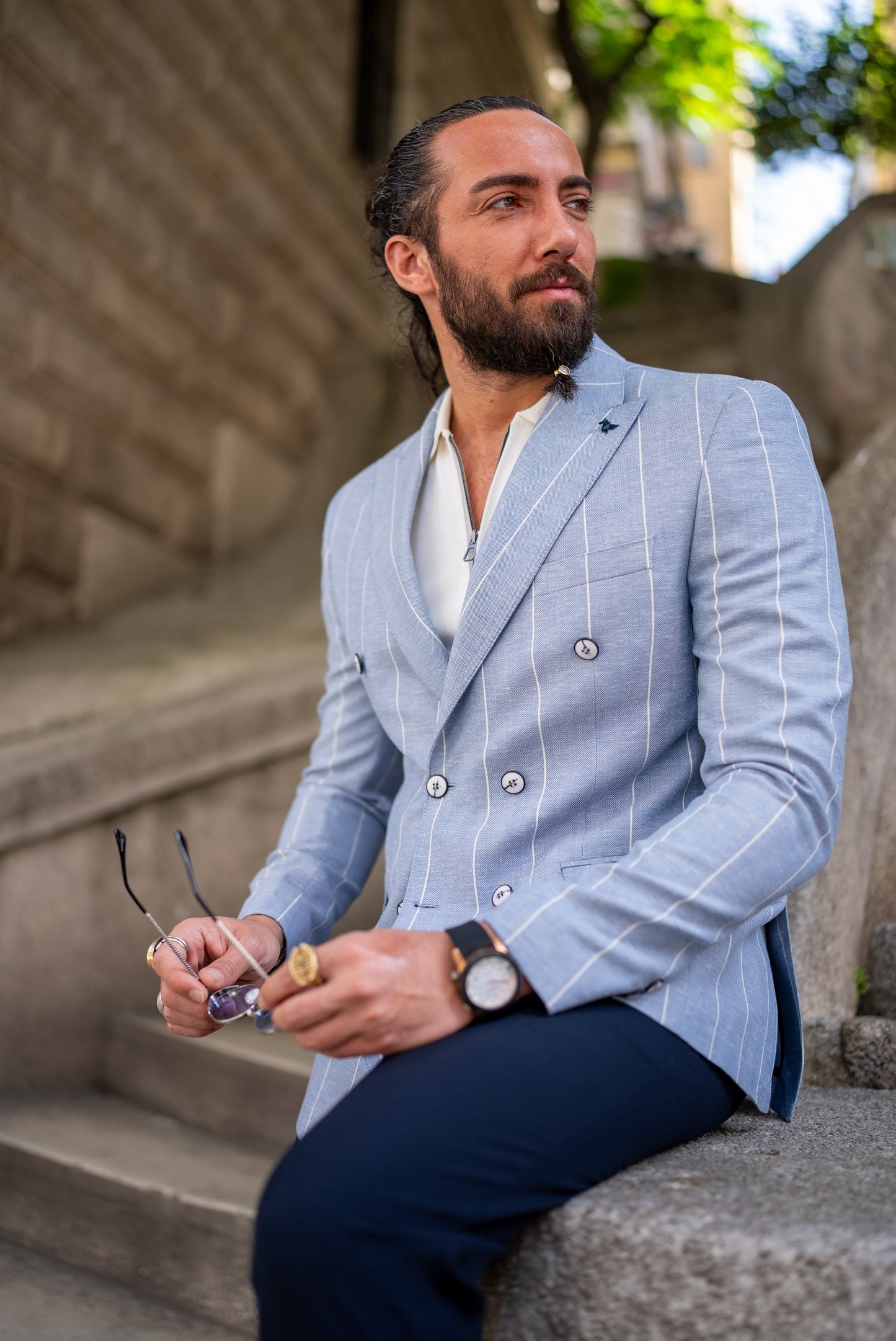 Blue Wool Double-Breasted Blazer