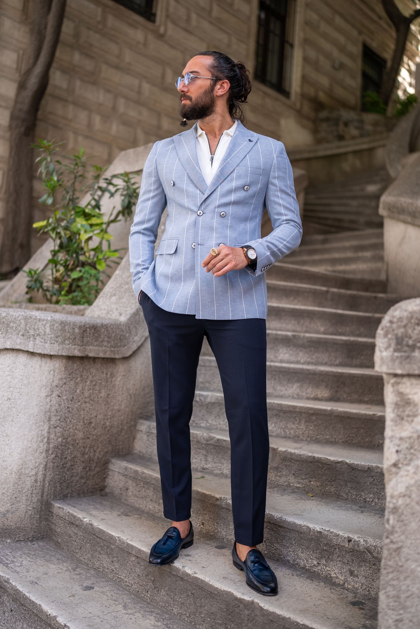 Blue Wool Double-Breasted Blazer
