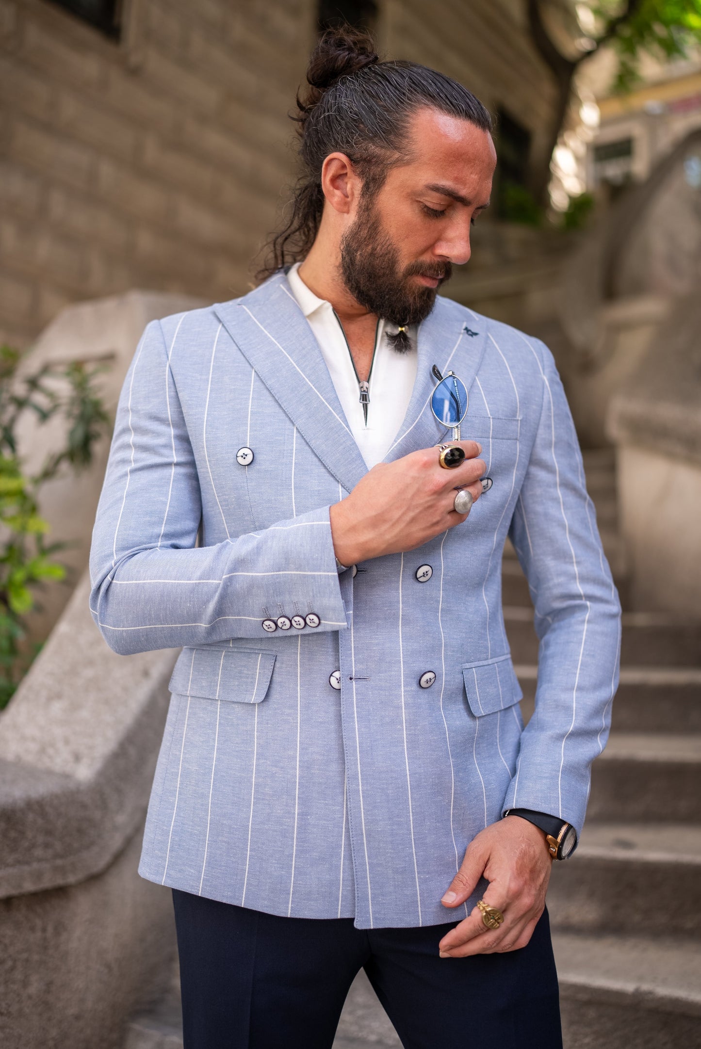 Blue Wool Double-Breasted Blazer