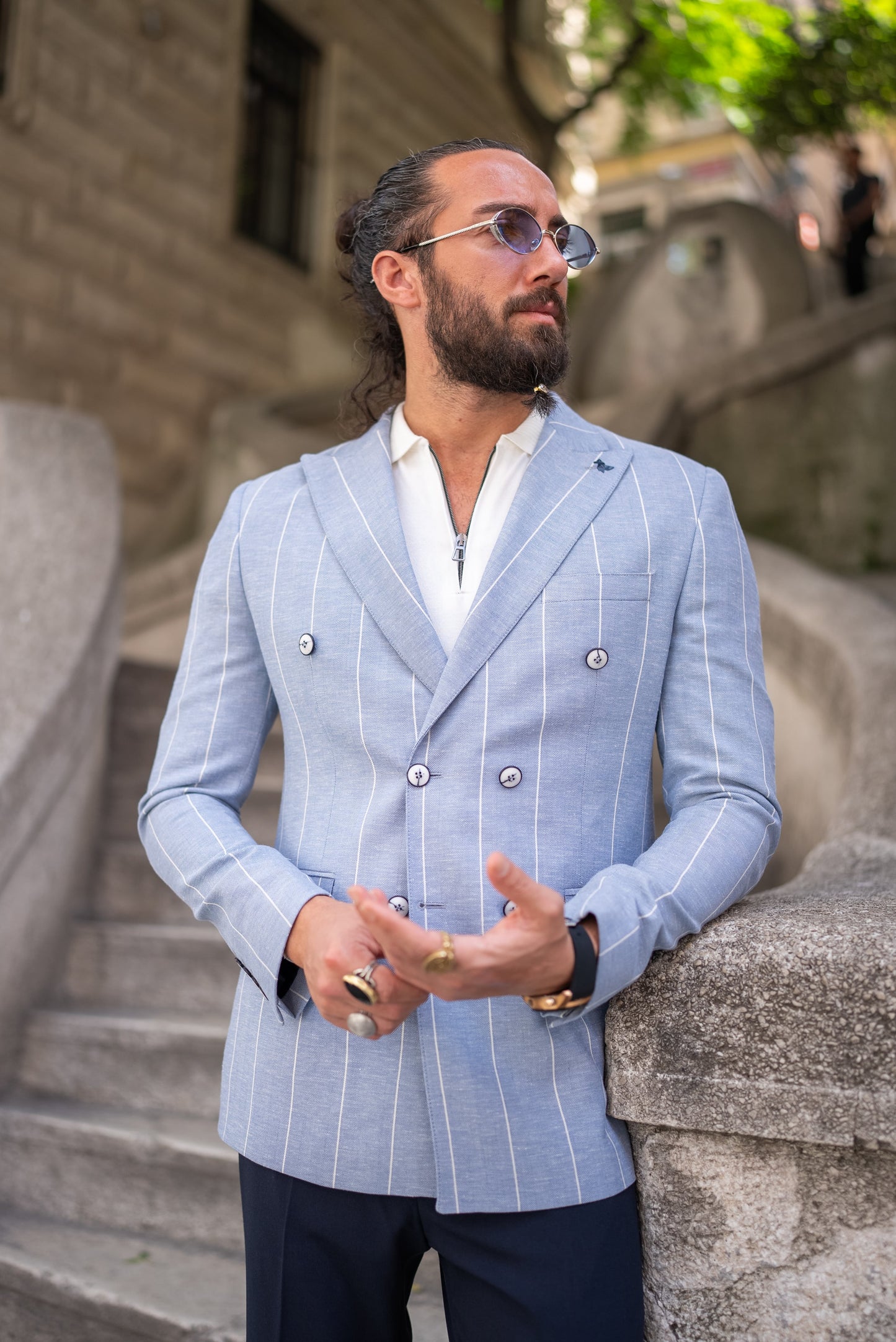 Blue Wool Double-Breasted Blazer