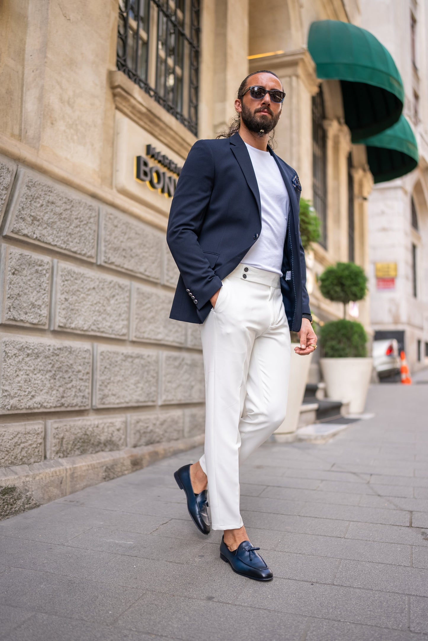 Navy Wool-Blend Blazer