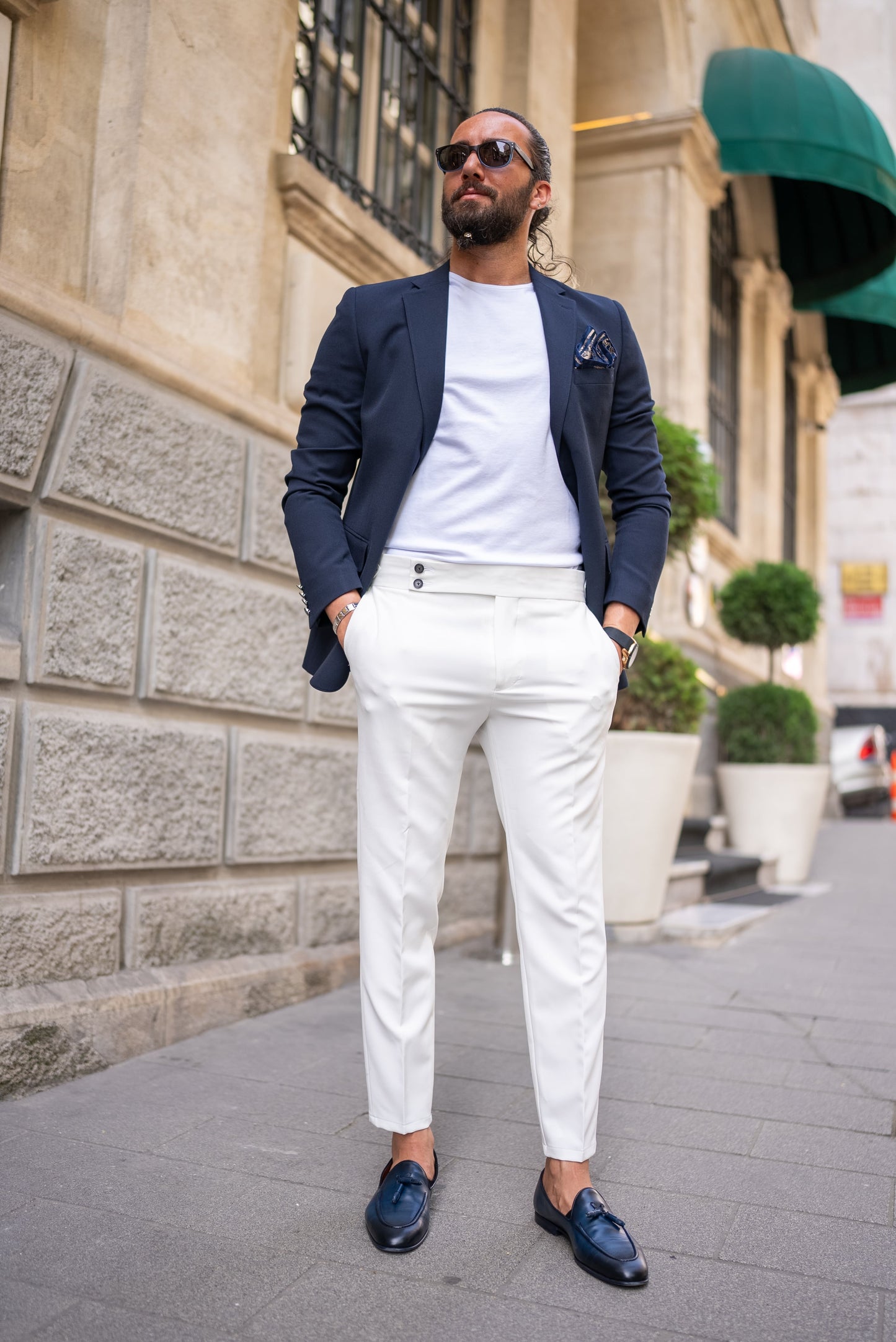 Navy Wool-Blend Blazer