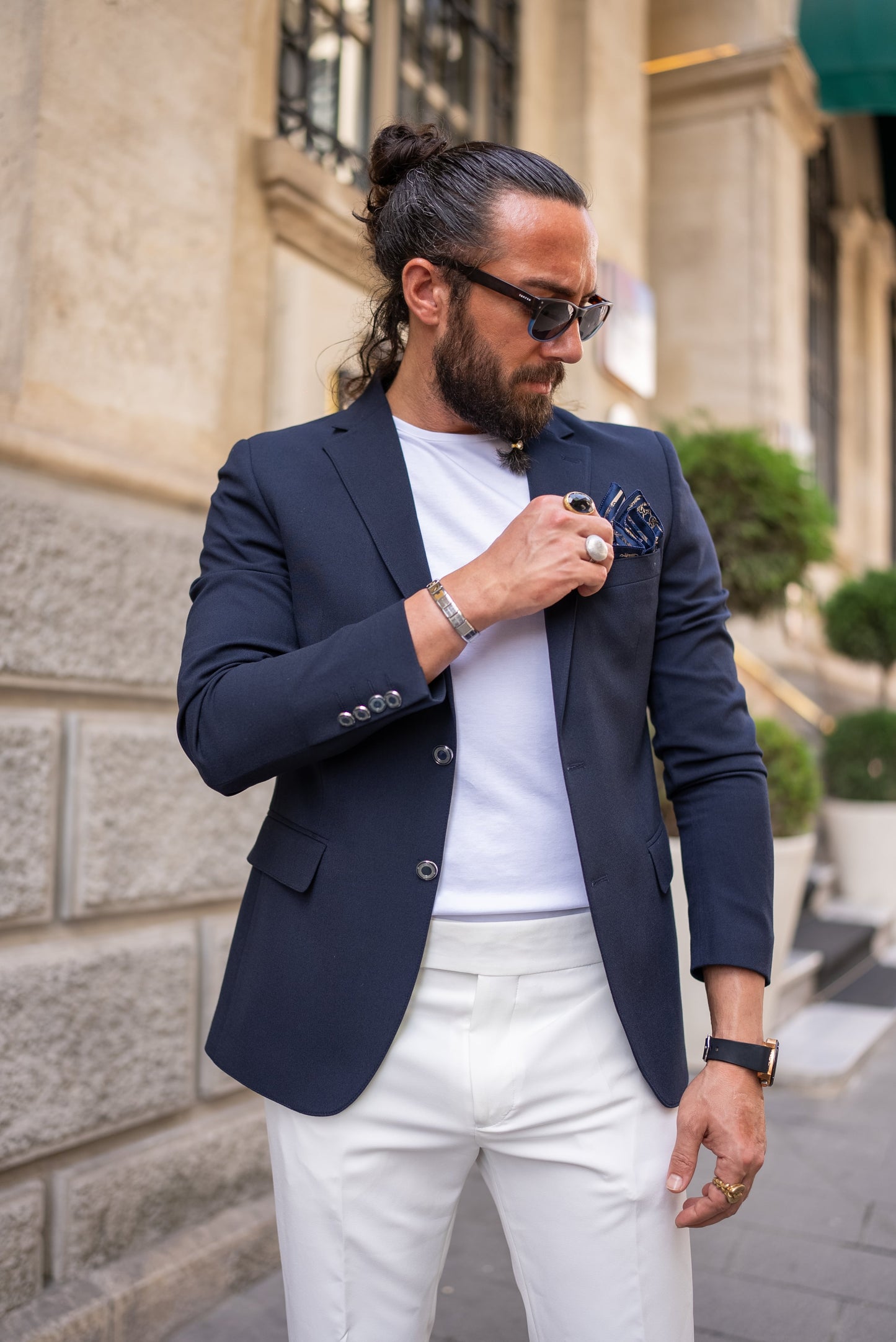 Navy Wool-Blend Blazer