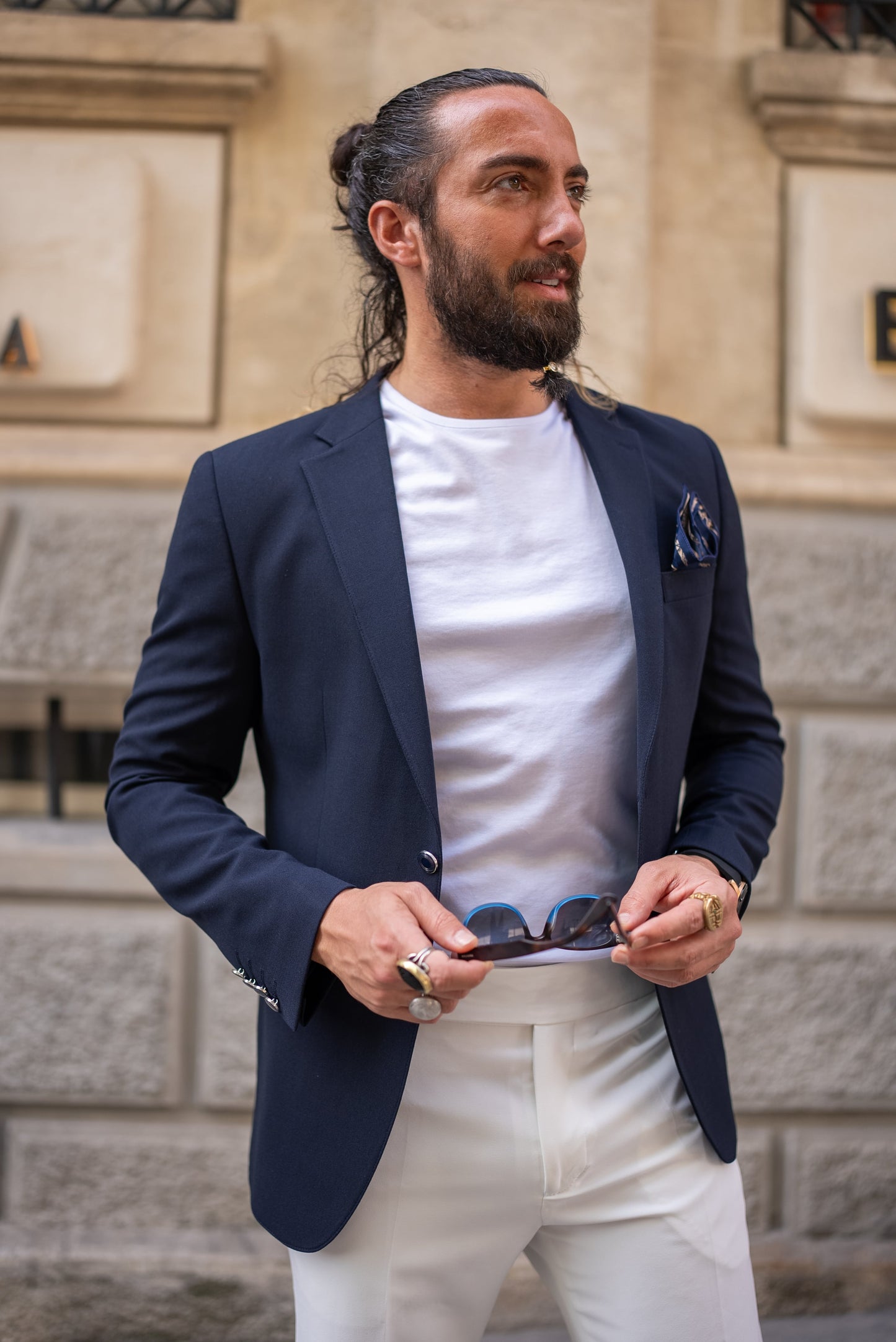 Navy Wool-Blend Blazer