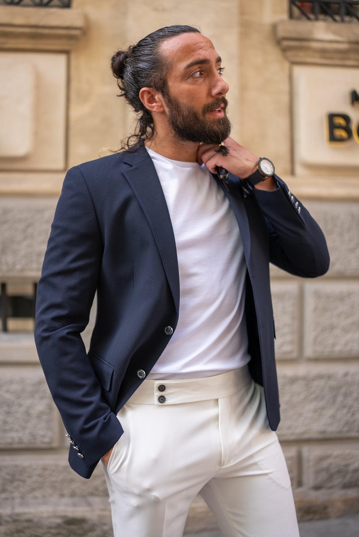 Navy Wool-Blend Blazer