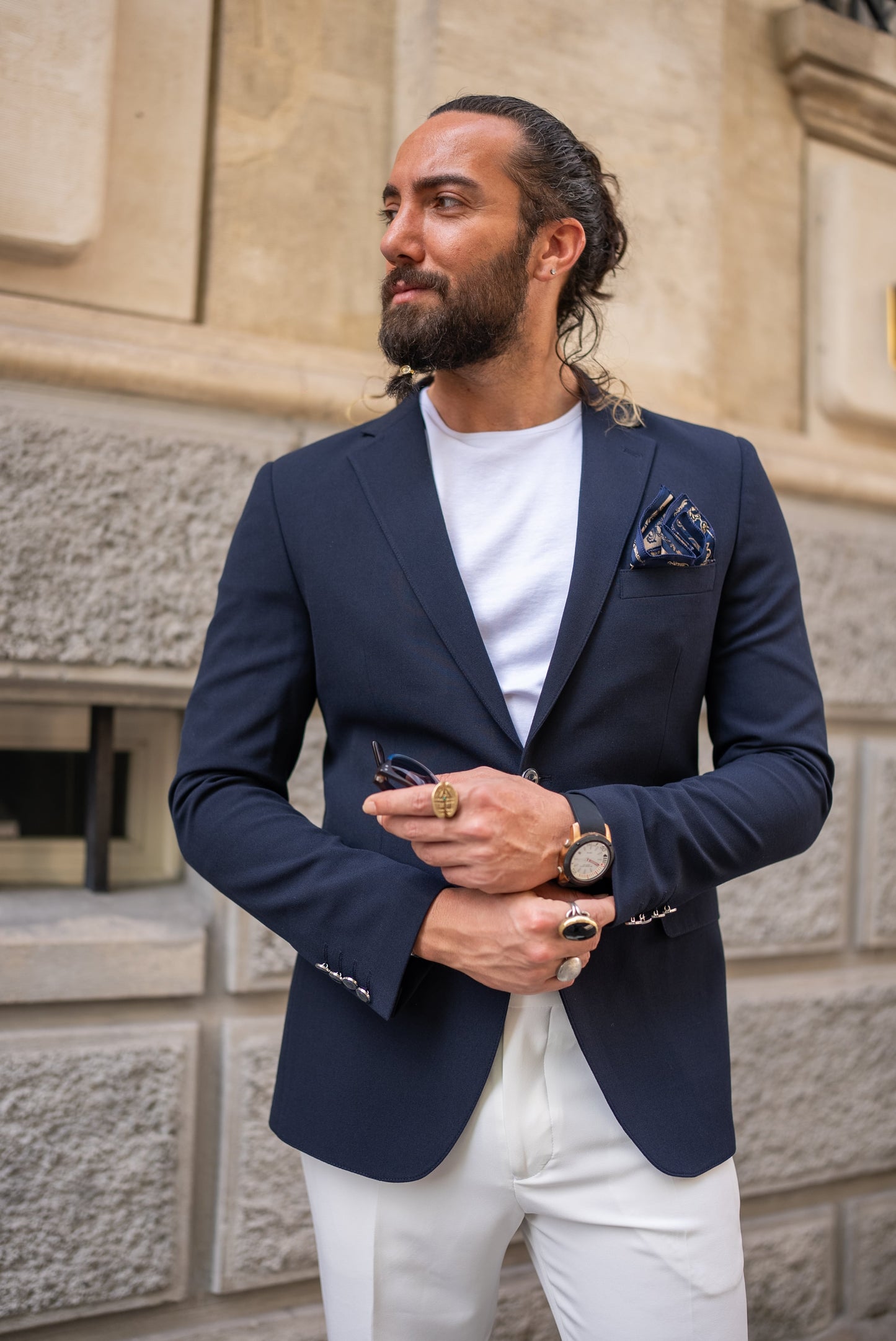 Navy Wool-Blend Blazer