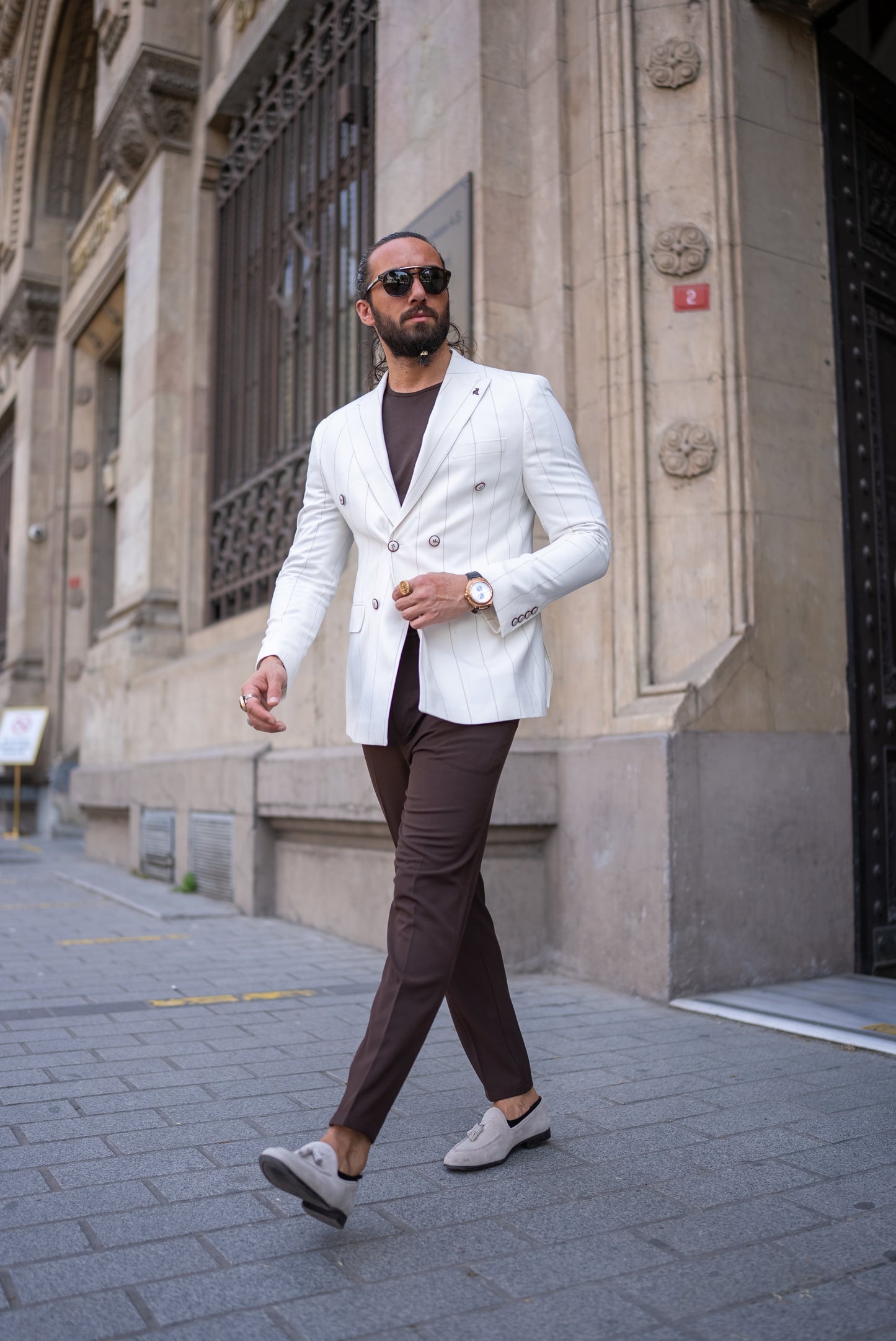 White Double-Breasted Wool Blazer