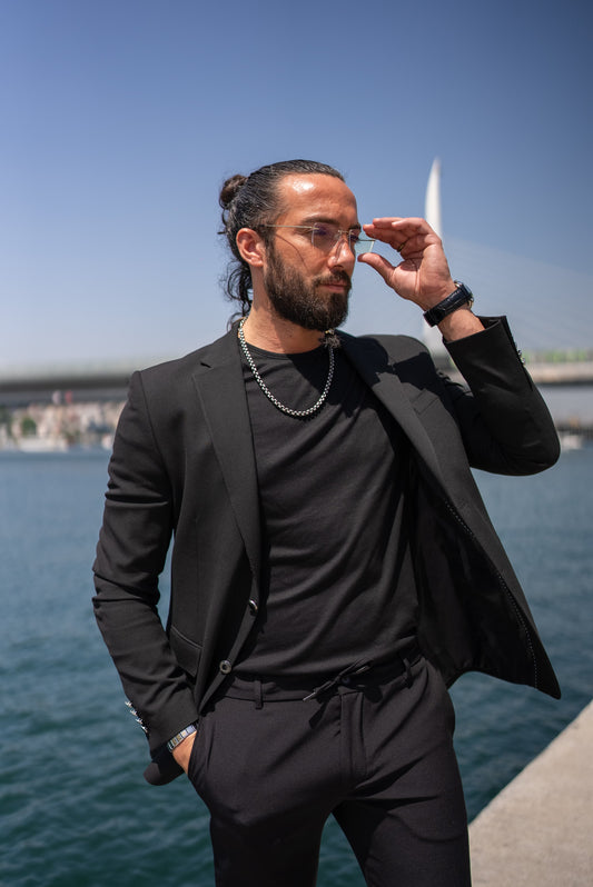 Black Wool-Blend Blazer