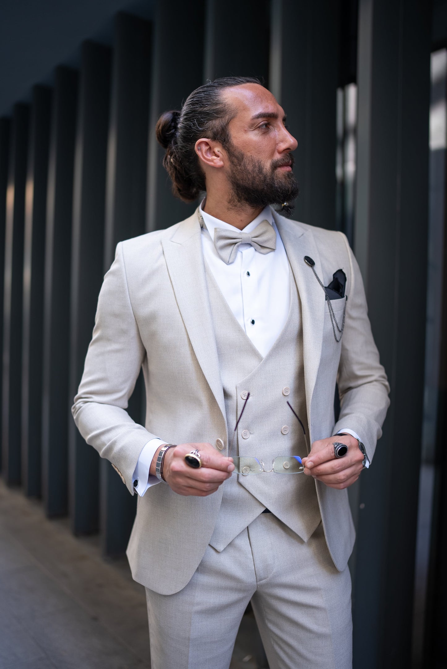 Beige Slim Fit Wedding Tuxedo