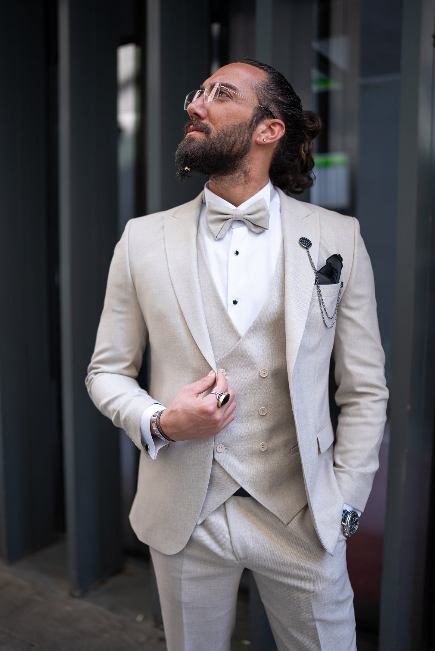 Beige Slim Fit Wedding Tuxedo