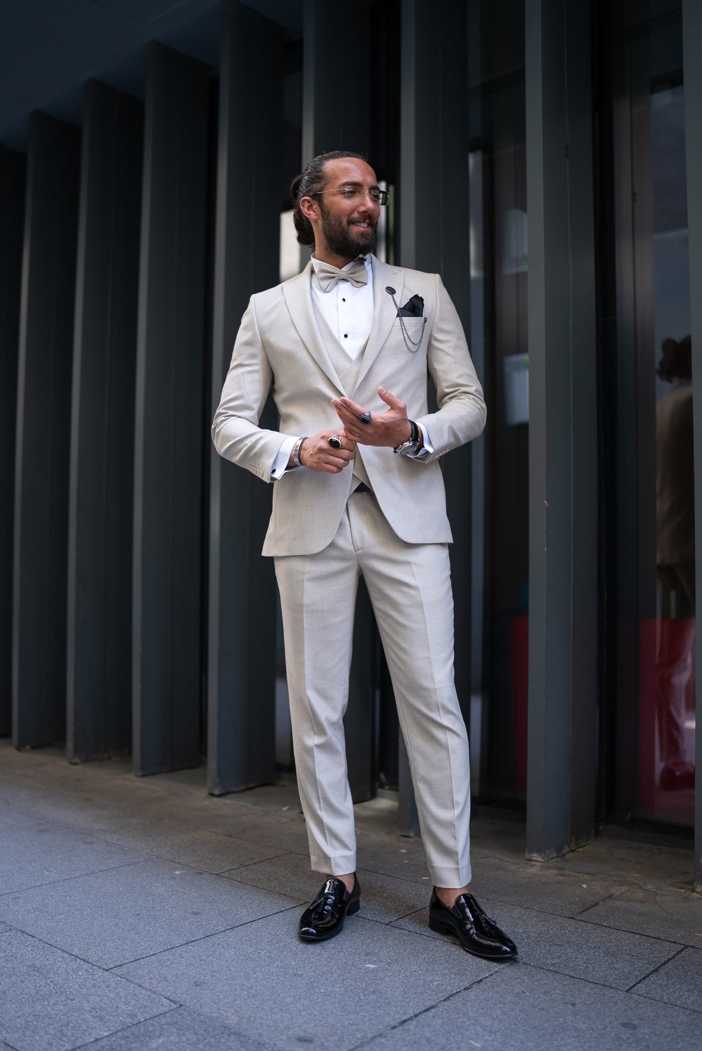 Beige Slim Fit Wedding Tuxedo