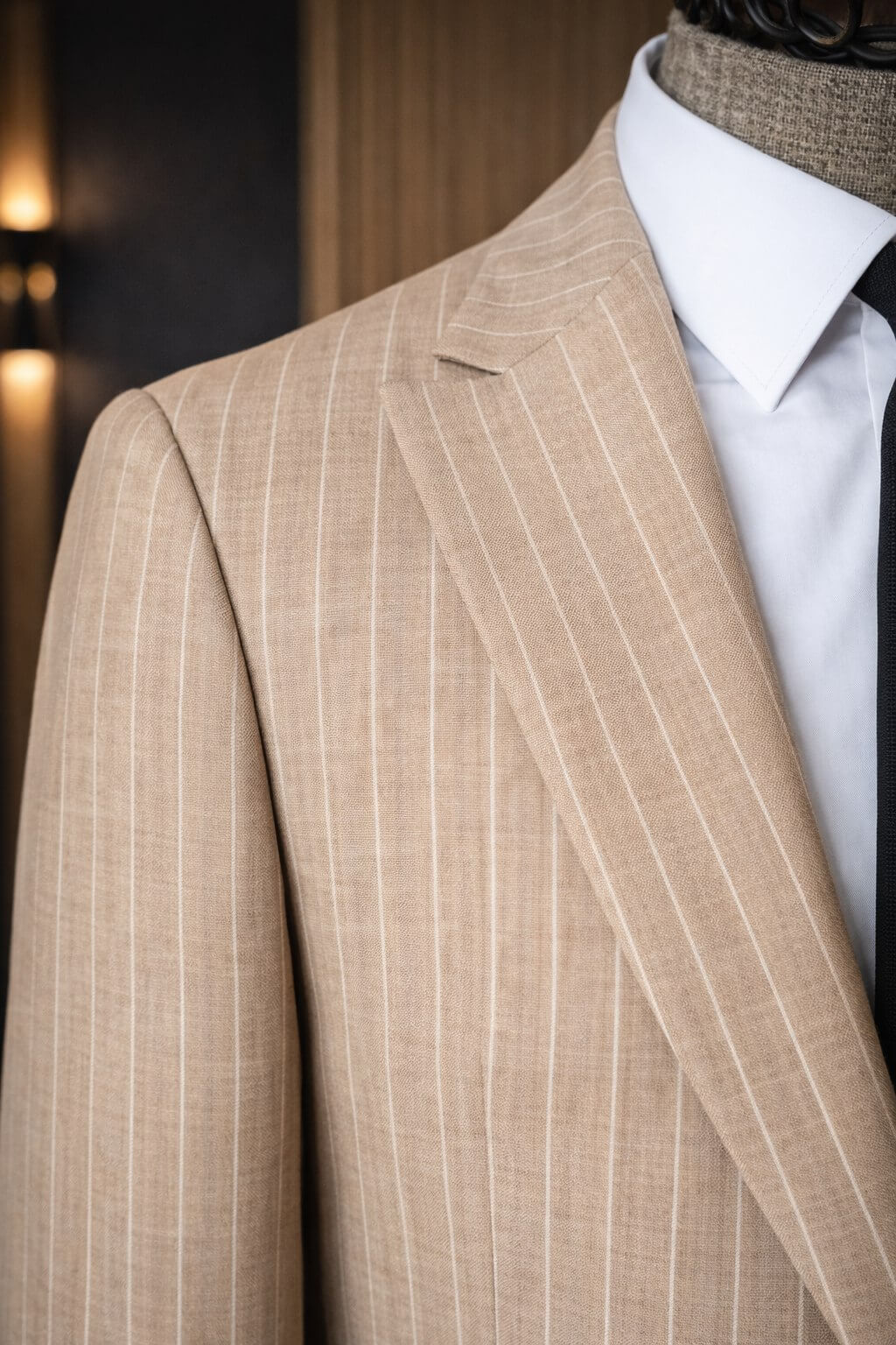 Men’s Beige Pinstripe Slim Fit Suit - SUITHARBOR