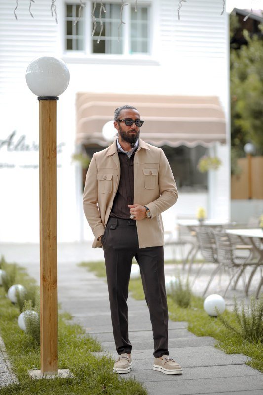 Men’s Beige Pocket Detailed Short Coat - SUITHARBOR