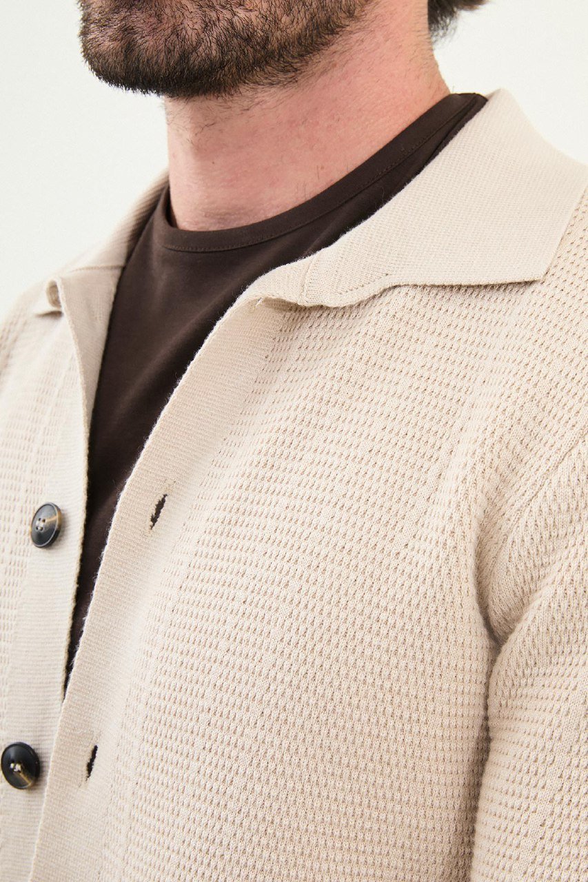 Men’s Beige Slim Fit Knitwear Cardigan Sweater - SUITHARBOR
