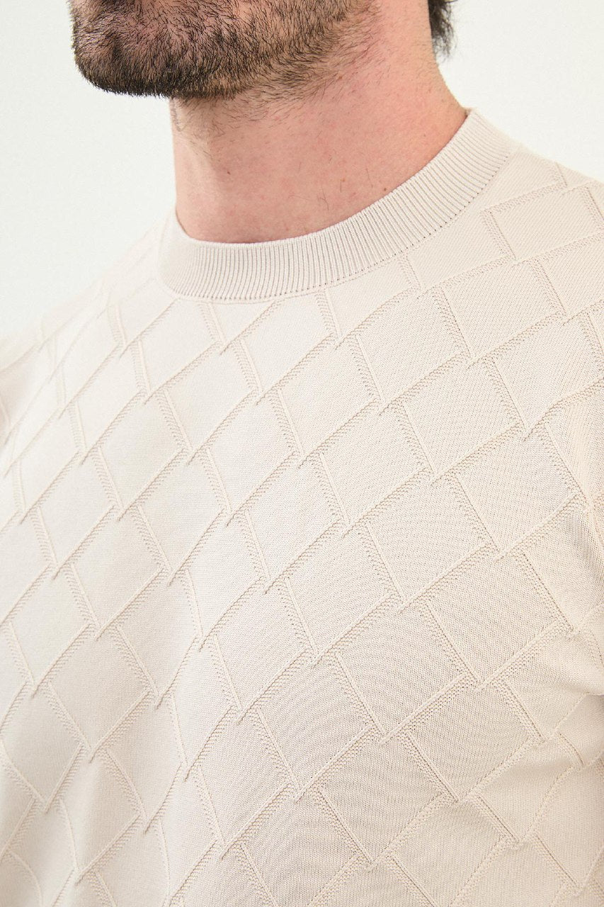 Men’s Beige Textured Knit Sweater - SUITHARBOR