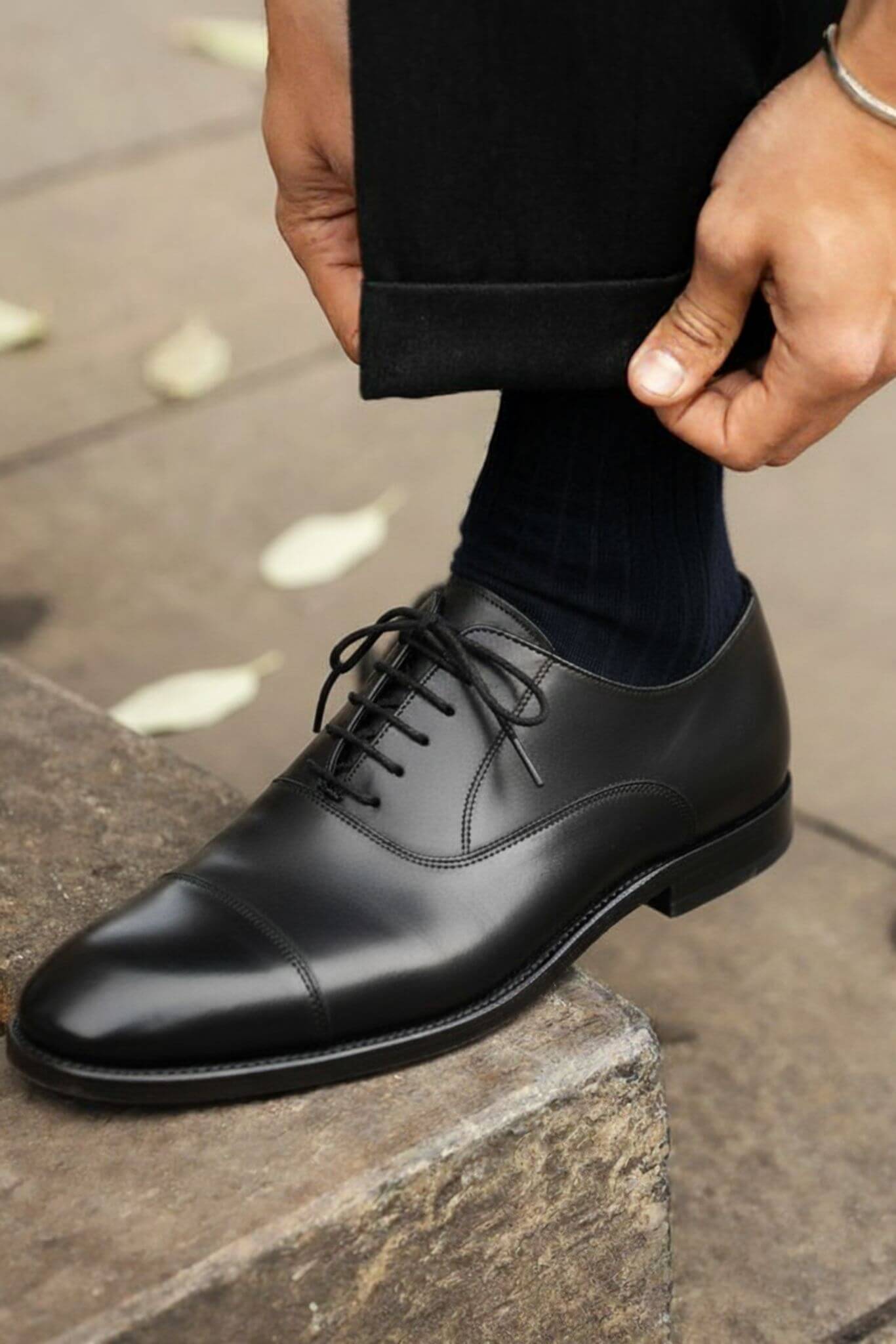 Men's Black Calfskin Cap-Toe Oxford Shoes – SUITHARBOR