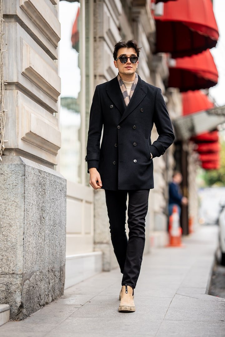 Men’s Black Double - Breasted Pea Coat - SUITHARBOR