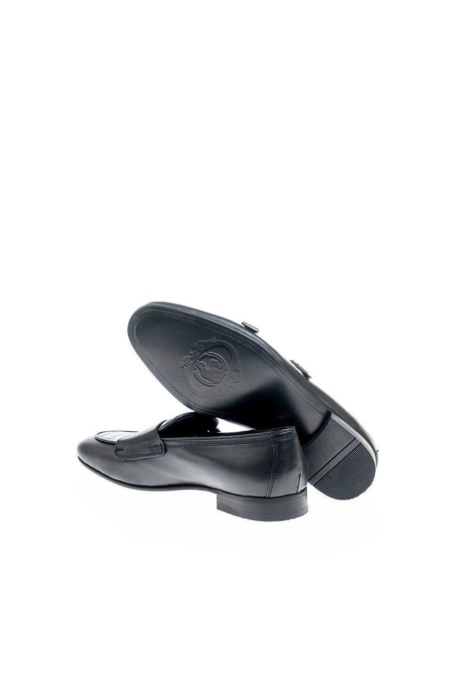 Men’s Black Leather Double Monk Strap Loafers - SUITHARBOR