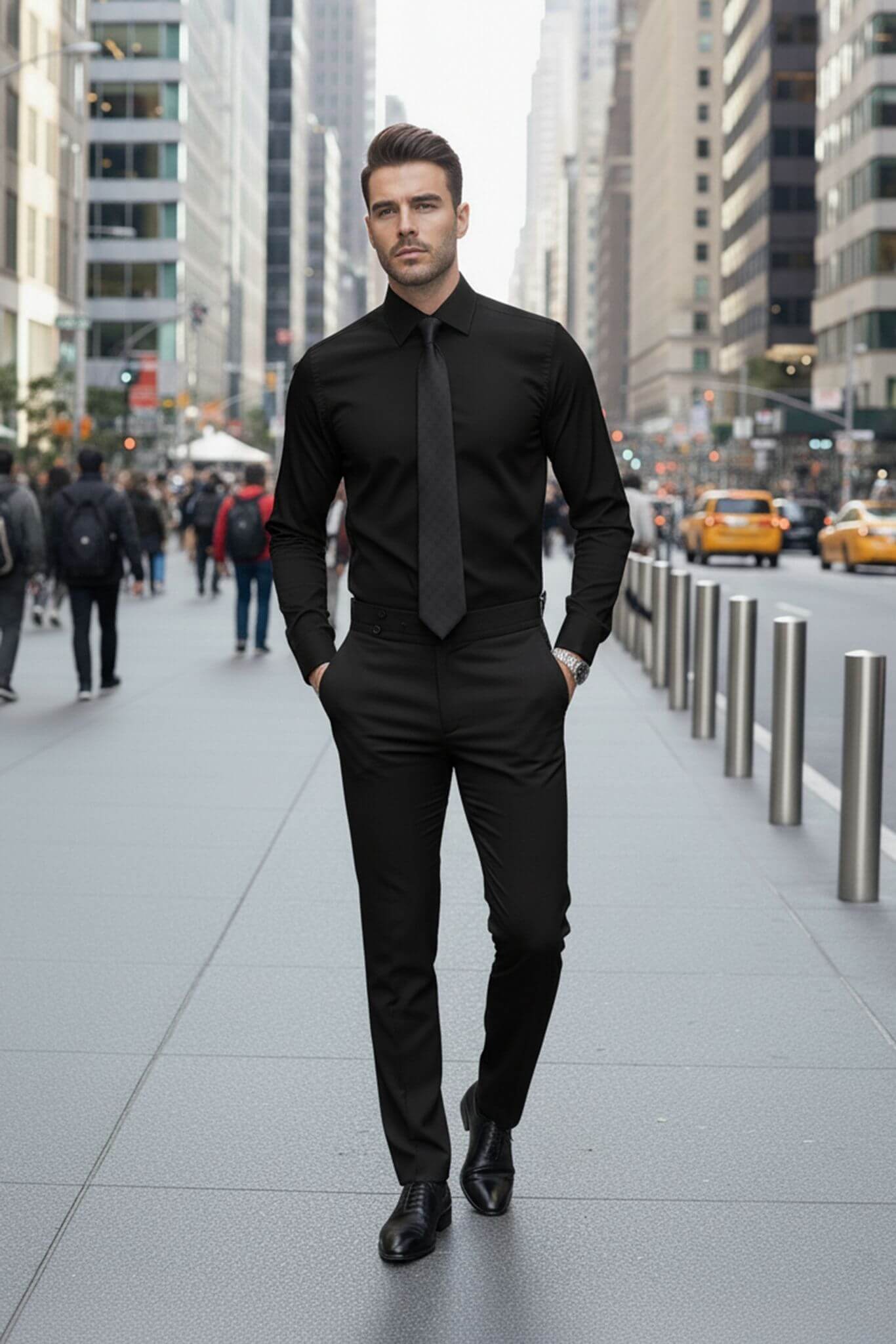 Men's Black Slim Fit Dress Shirt | Nano - Care Stretch Fabric - SUITHARBOR