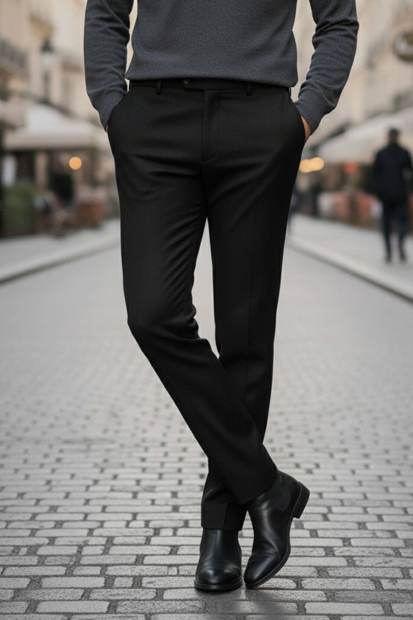 Men's Black Slim Fit Dress Trousers - SUITHARBOR