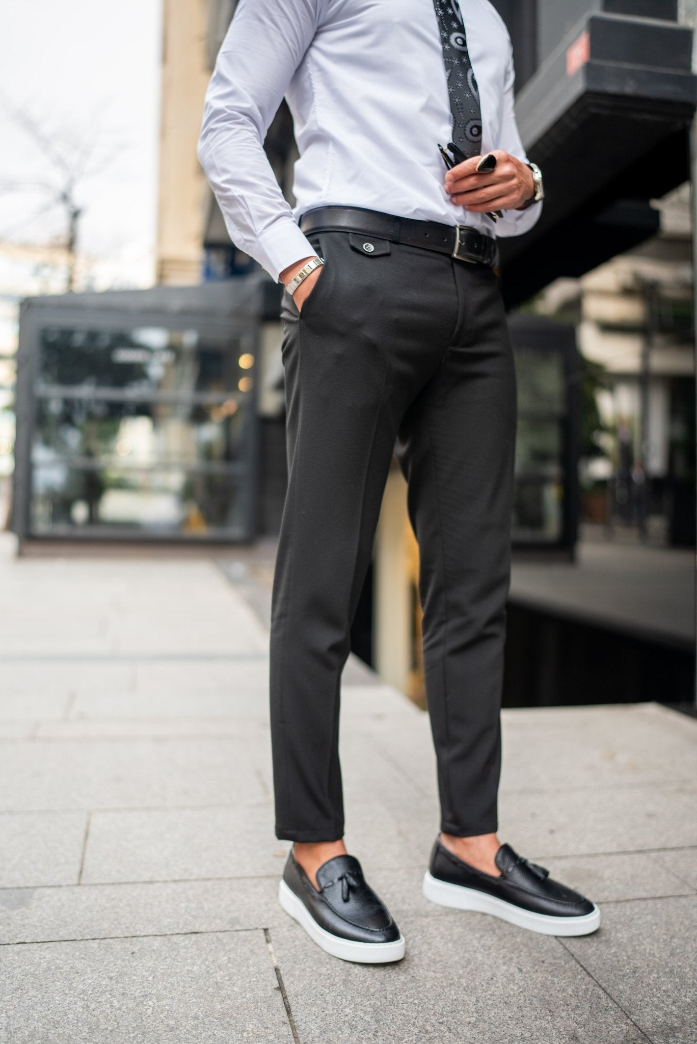 Men’s Black Slim Fit Stretch Lycra Dress Trousers - SUITHARBOR
