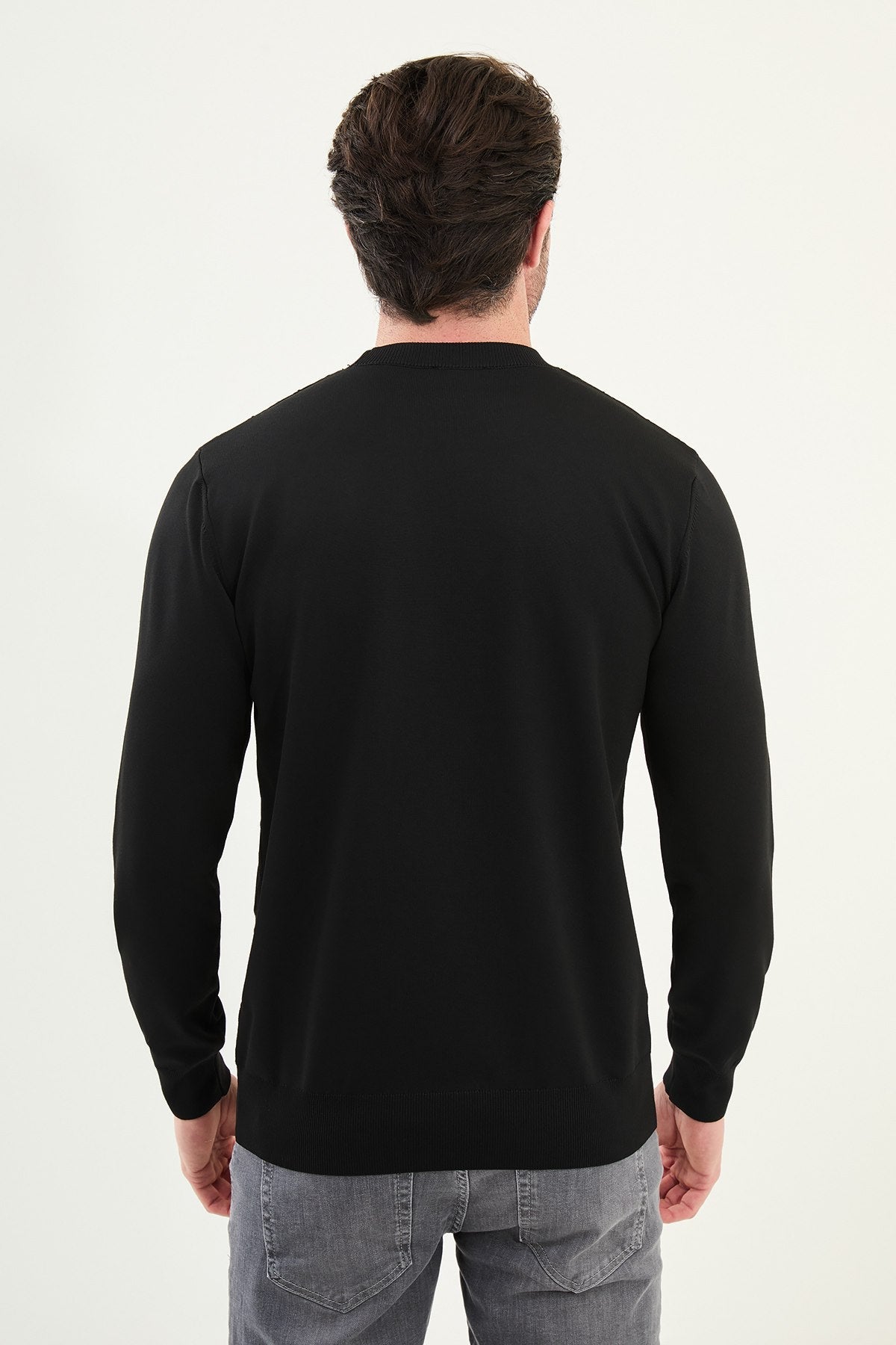 Men’s Black Textured Knit Sweater - SUITHARBOR