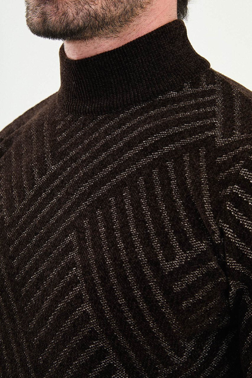 Men’s Black Textured Slim Fit Mock Up Sweater - SUITHARBOR