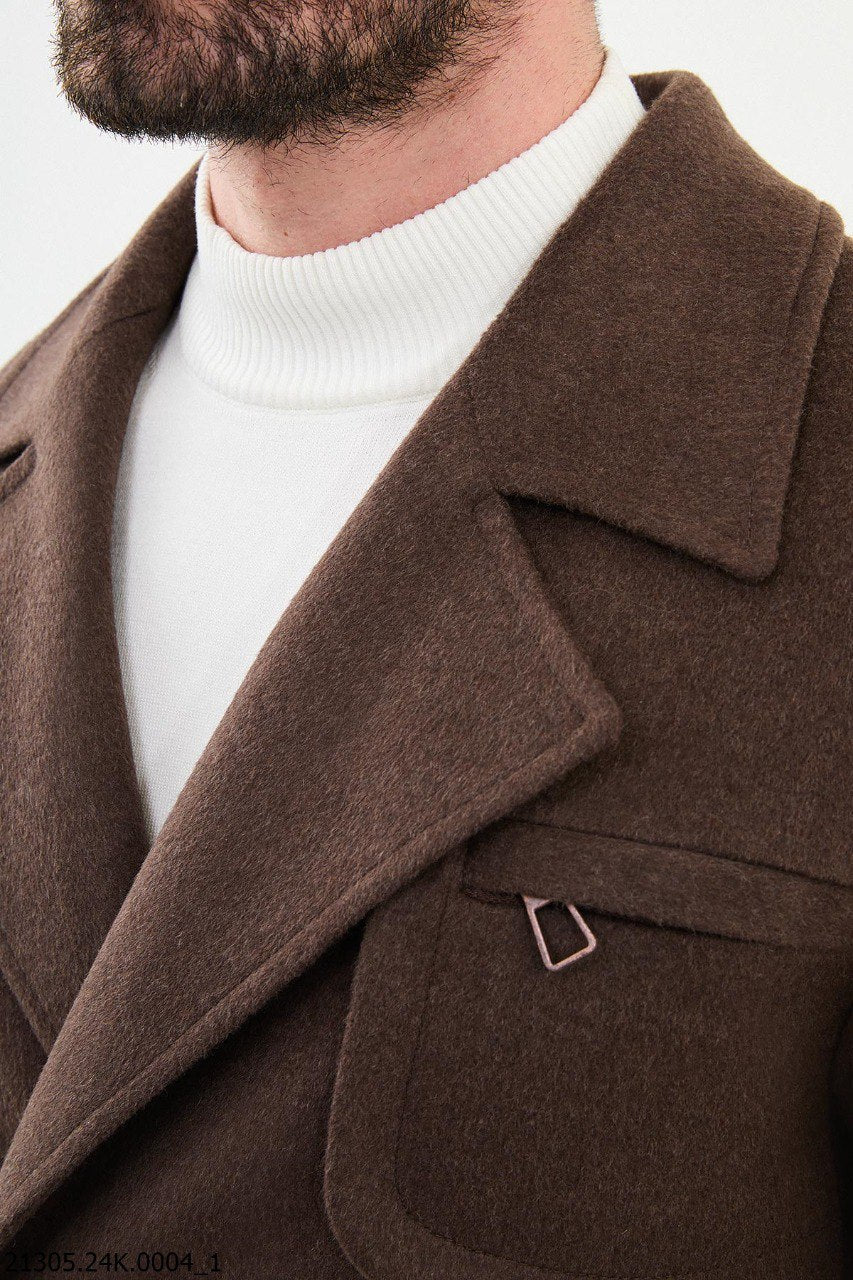 Men's Brown Belted Double - Breasted Trench Coat - SUITHARBOR