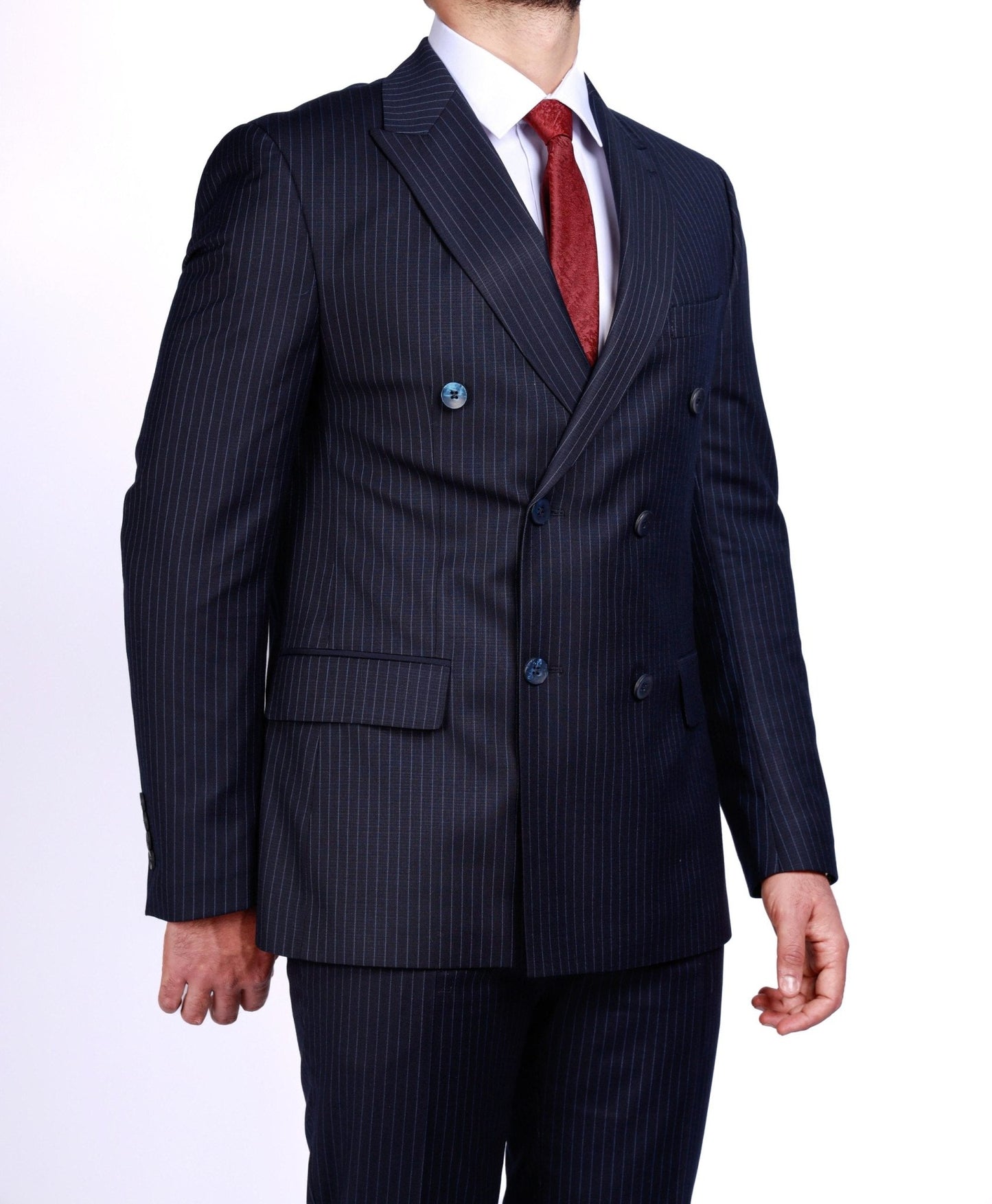 Men’s Dark Blue Pinstripe Suit - SUITHARBOR