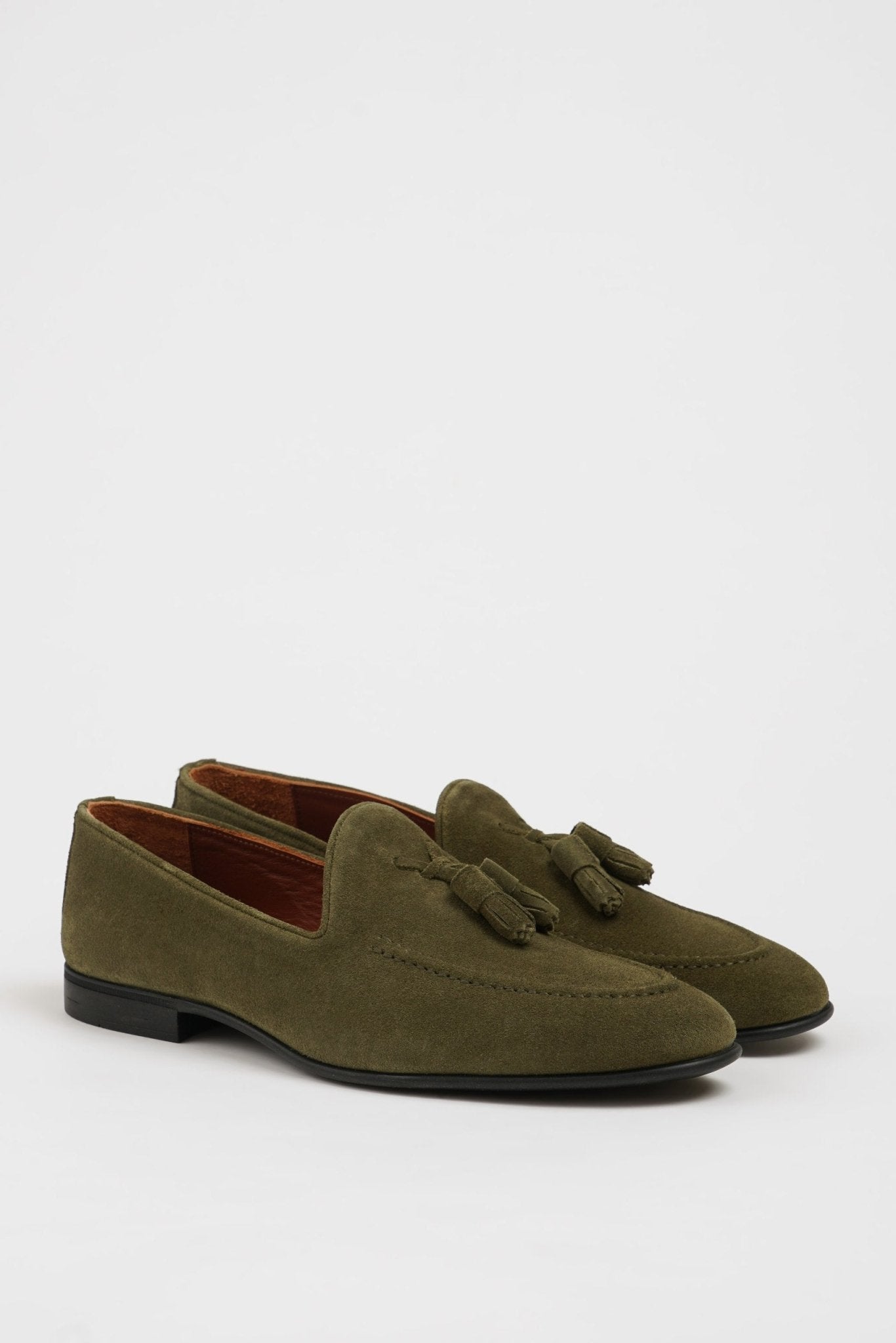 Men’s Dark Olive Suede Slip - On Loafers - SUITHARBOR