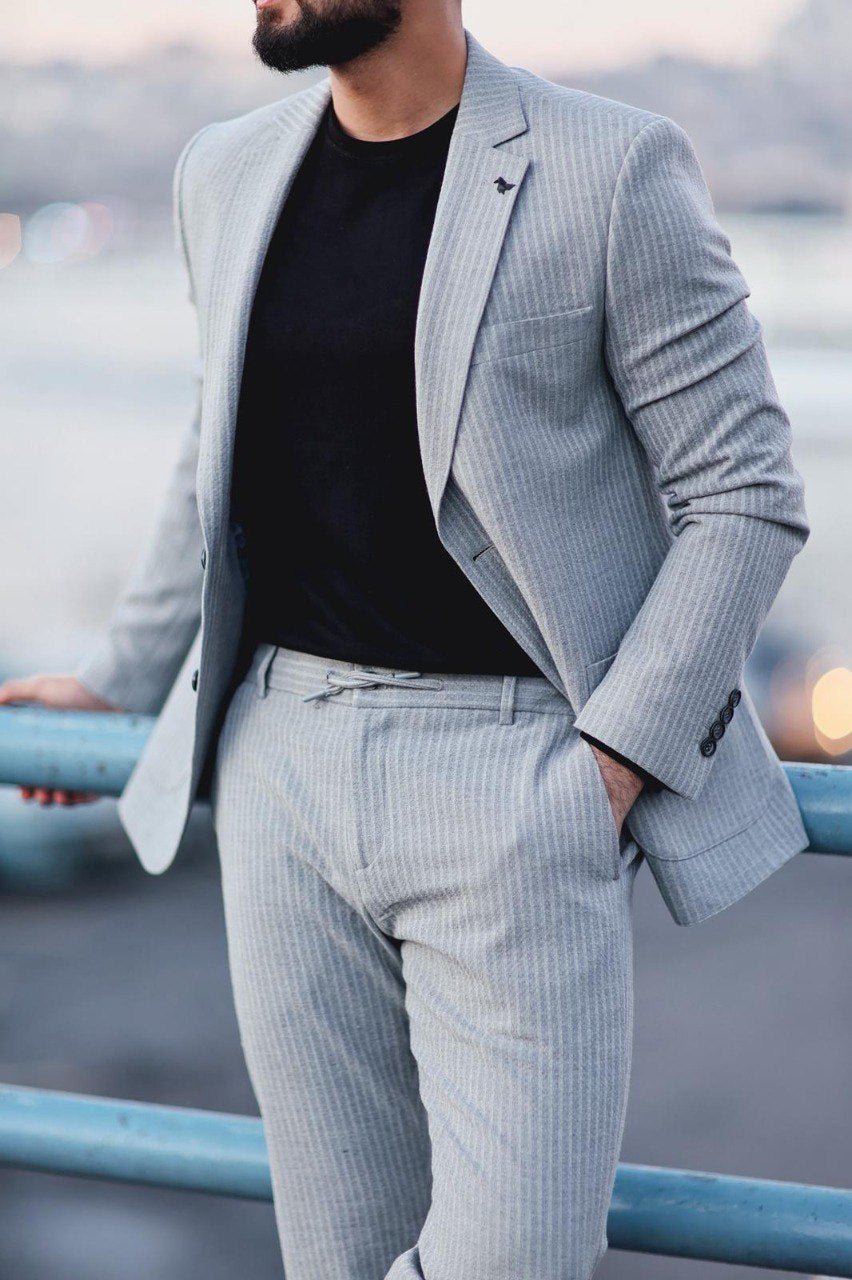 Men’s Gray Slim Fit Pinstripe Sport Suit - SUITHARBOR