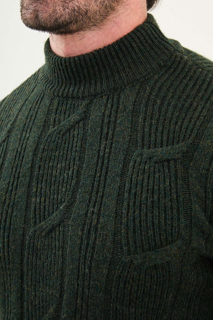 Men’s Khaki Cable Knit Slim Fit Sweater - SUITHARBOR