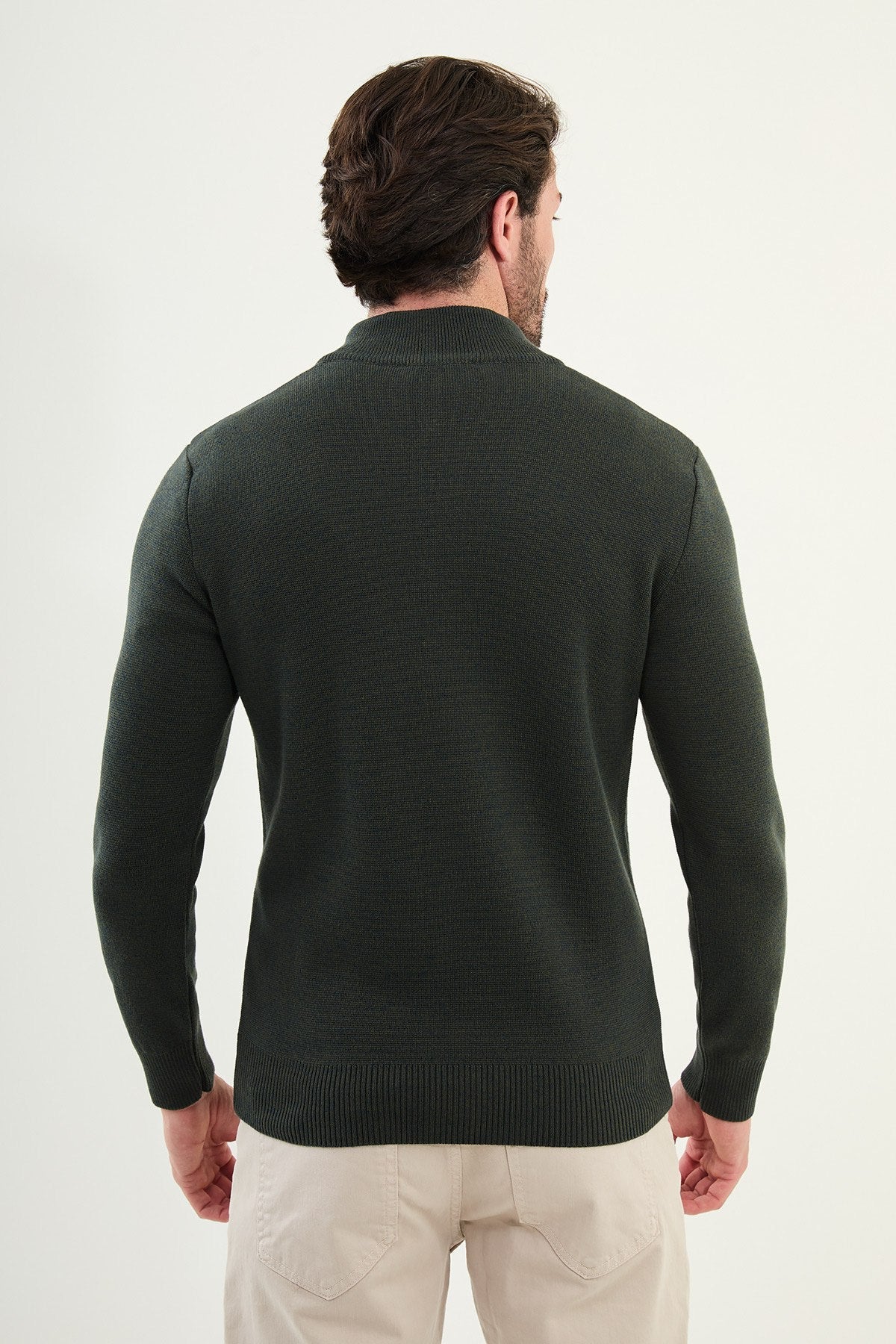 Men’s Khaki Slim Fit Half - Zip Knitwear Sweater - SUITHARBOR