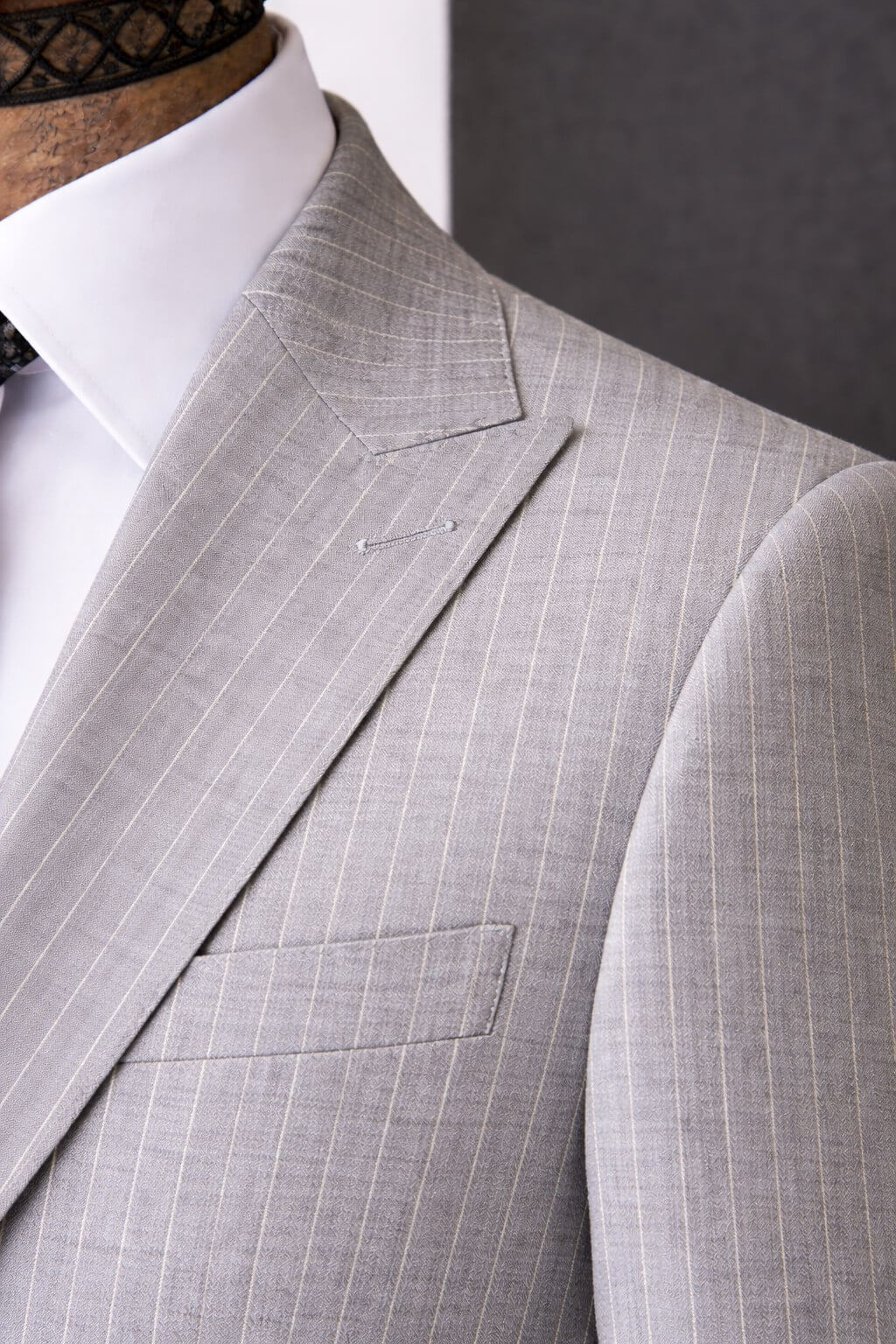 Men’s Light Gray Pinstripe Slim Fit Suit - SUITHARBOR