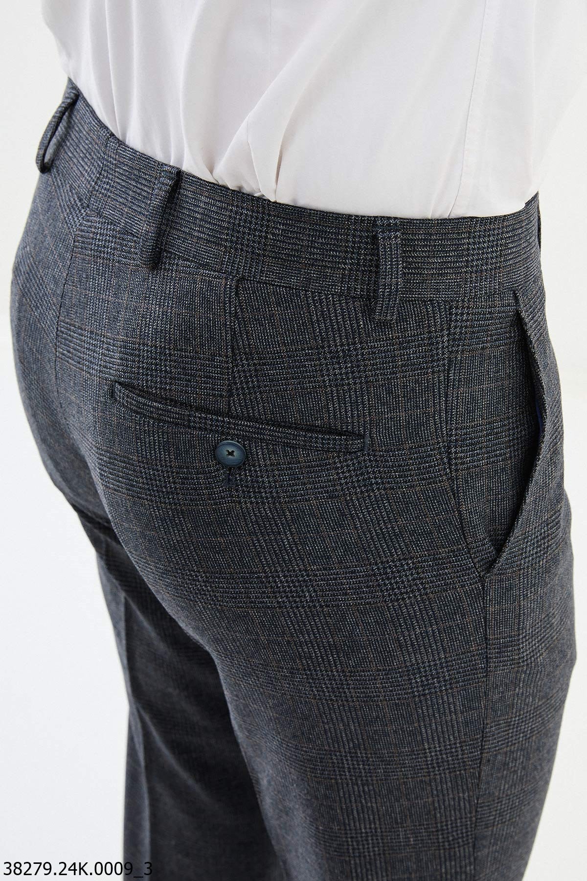 Men’s Navy Check Slim Fit Trousers - SUITHARBOR