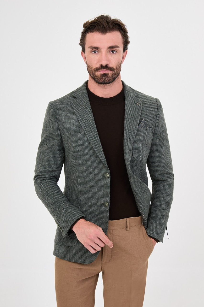 Men’s sage green single-breasted blazer, alternate front view
