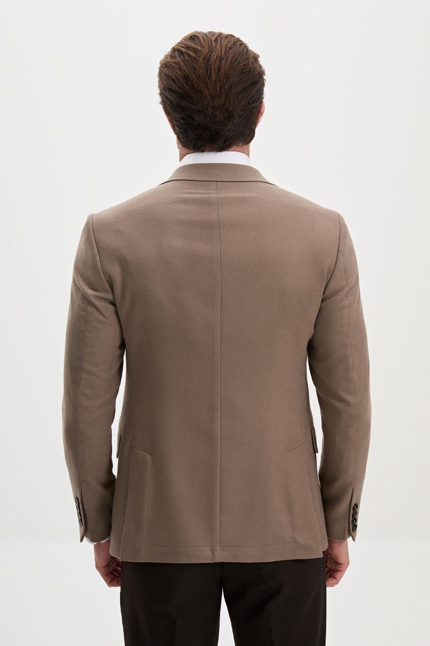 Men's taupe wool-blend blazer, back view
