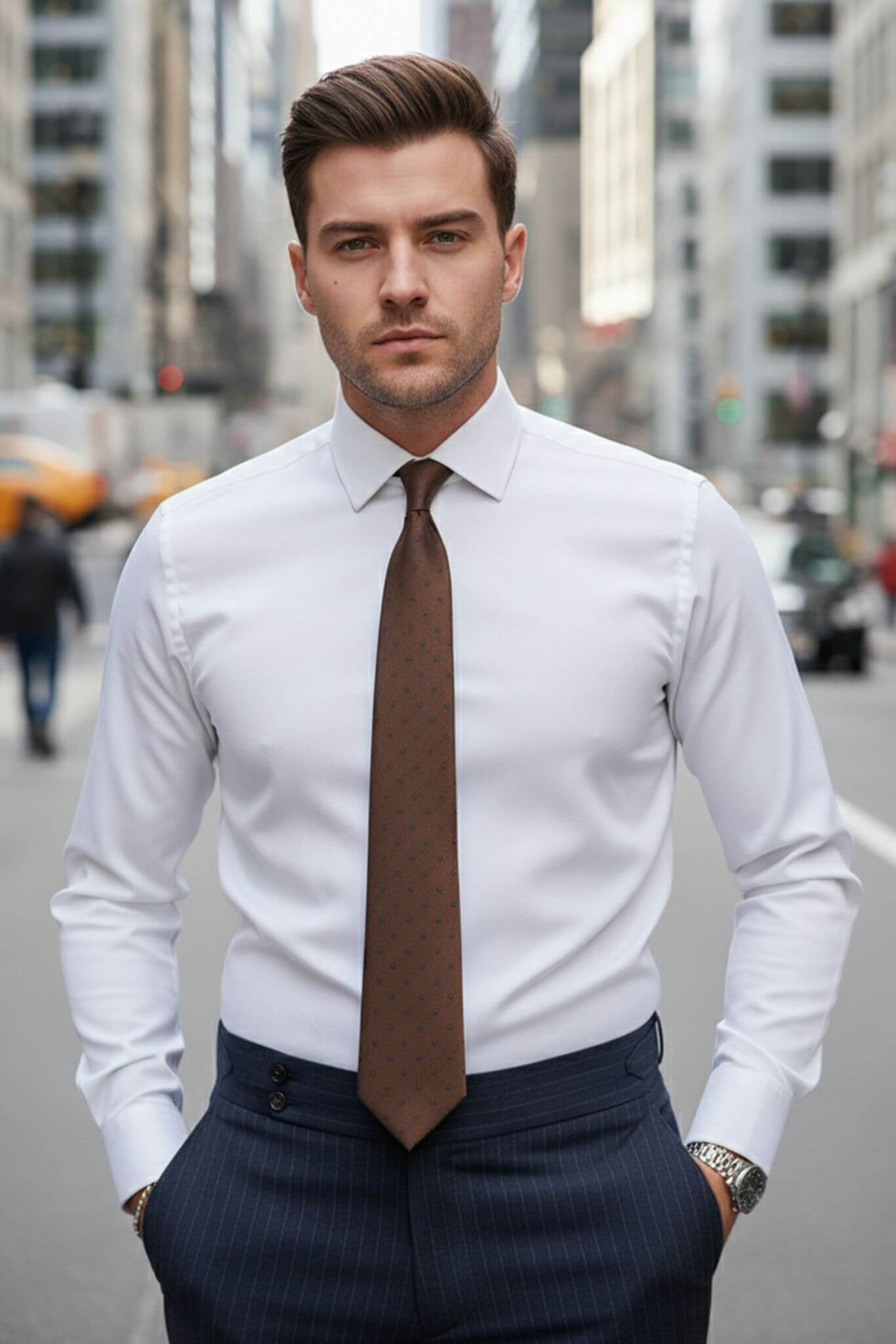 Men's White Slim Fit Dress Shirt | Nano - Care Stretch Fabric - SUITHARBOR