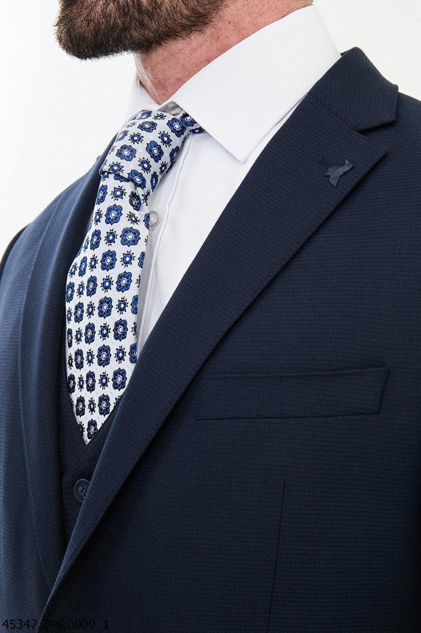 Navy Blue Three - Piece Slim Fit Suit - SUITHARBOR