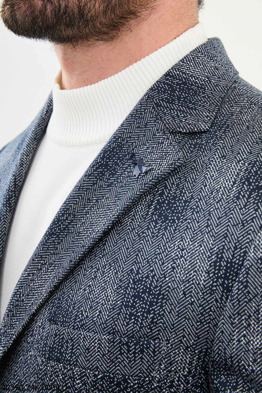 Textured Navy Slim Fit Men’s Blazer