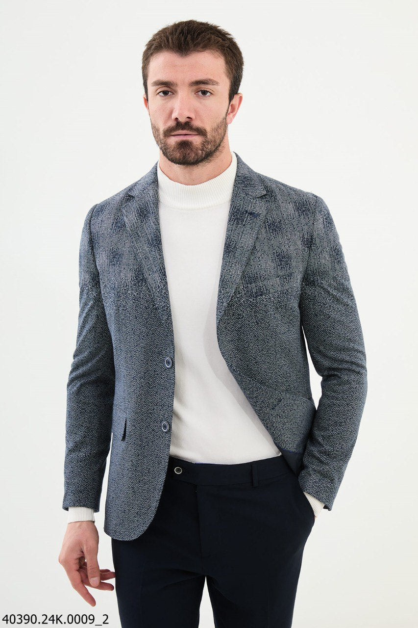 Textured Navy Slim Fit Men’s Blazer