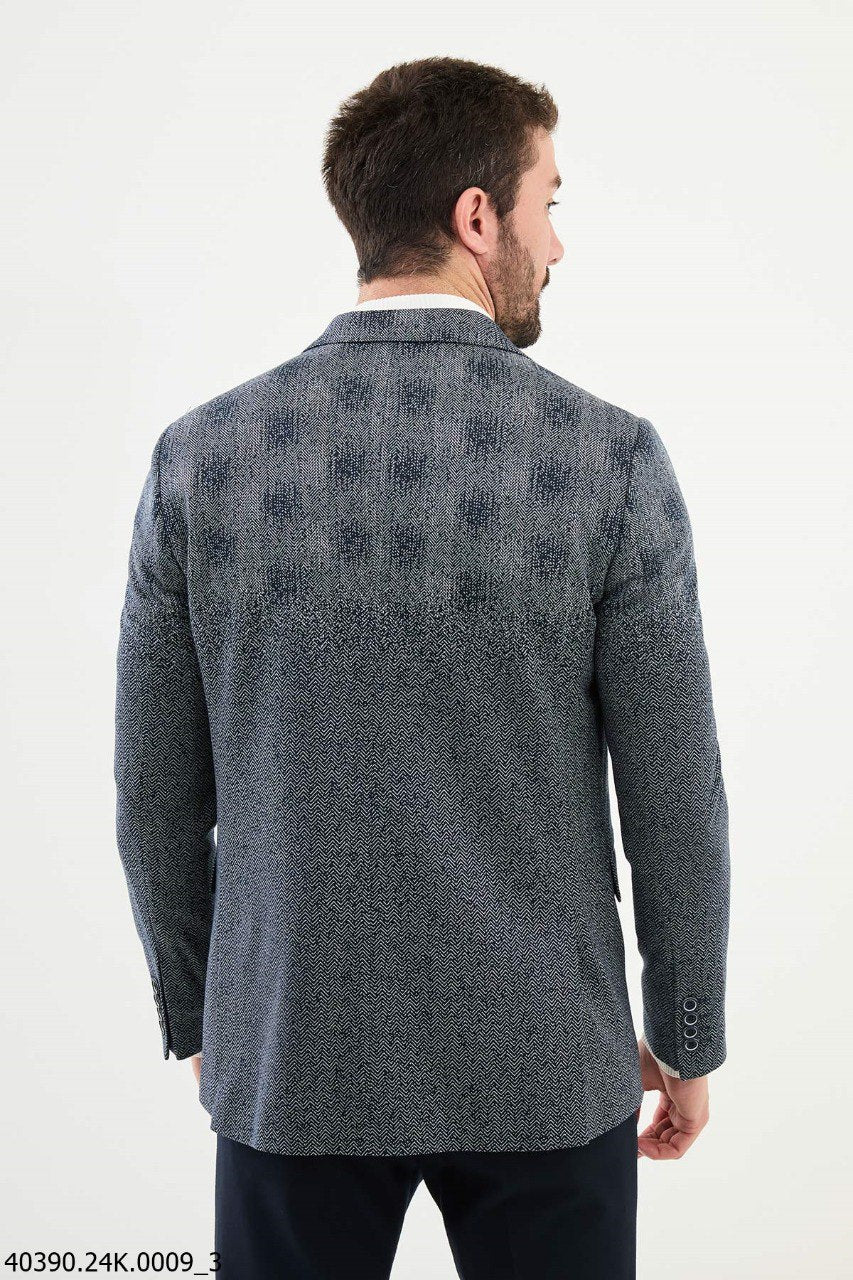 Textured Navy Slim Fit Men’s Blazer