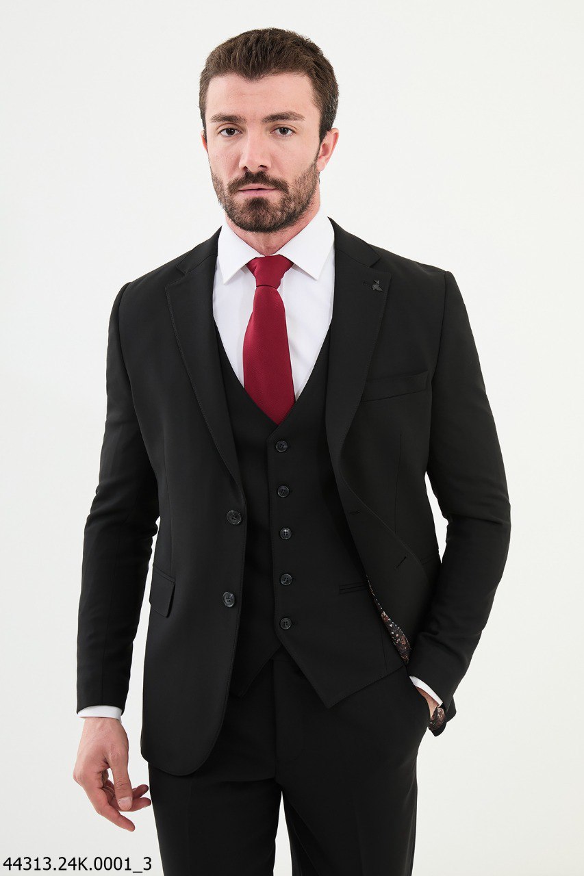 Black Slim Fit Three-Piece Business Suit