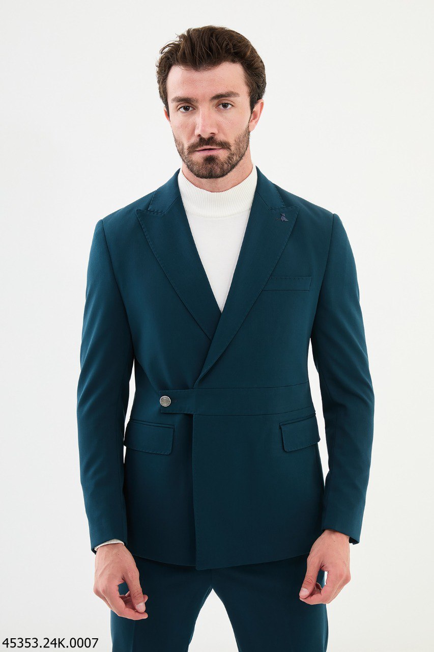 Teal Double-Breasted Wrap Suit