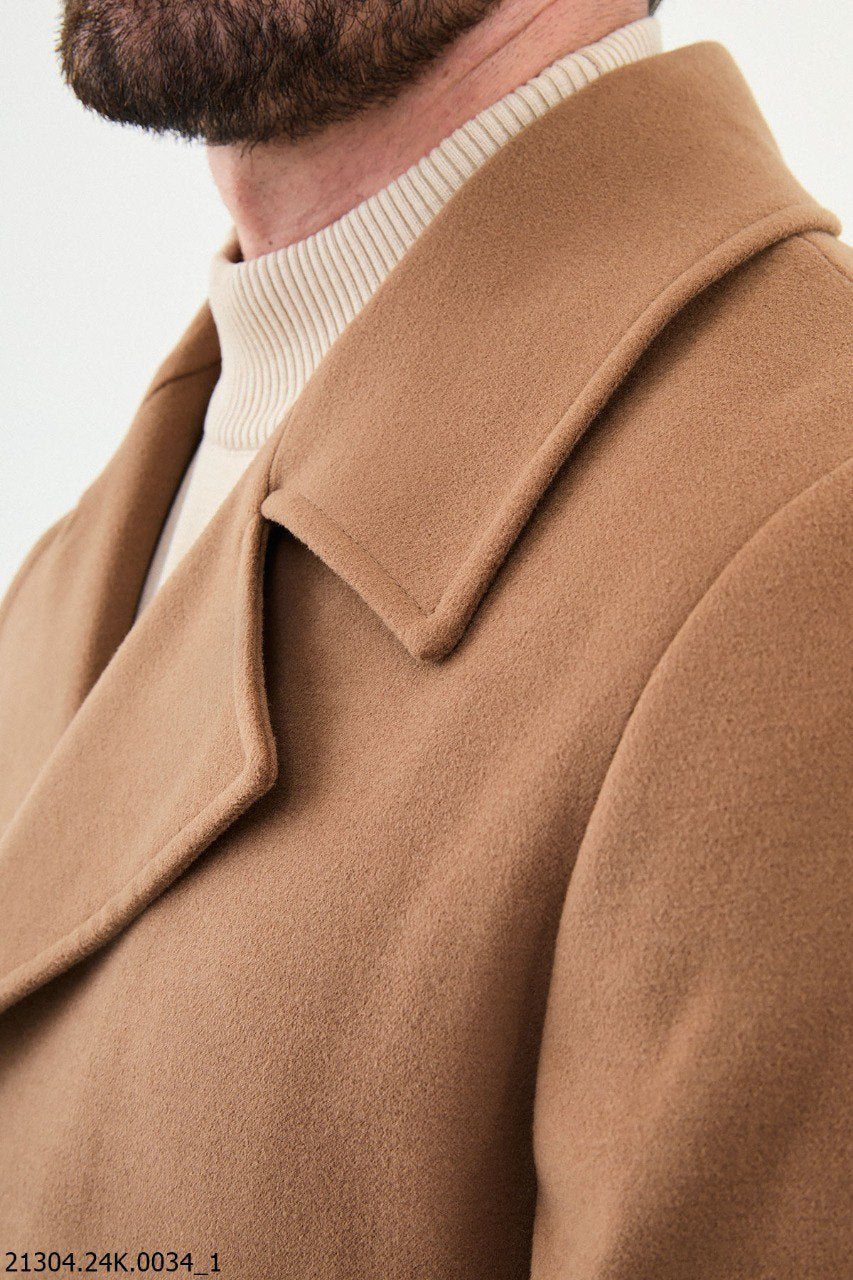 Camel-Colored Double-Breasted Pea Coat