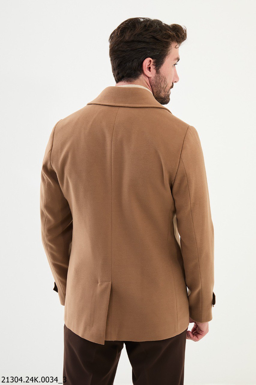 Camel-Colored Double-Breasted Pea Coat