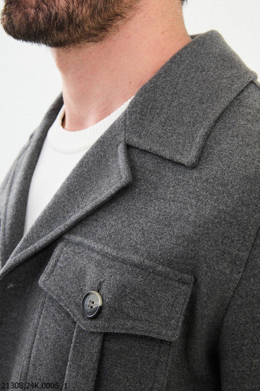 Men's Grey Military-Inspired Pocket Coat